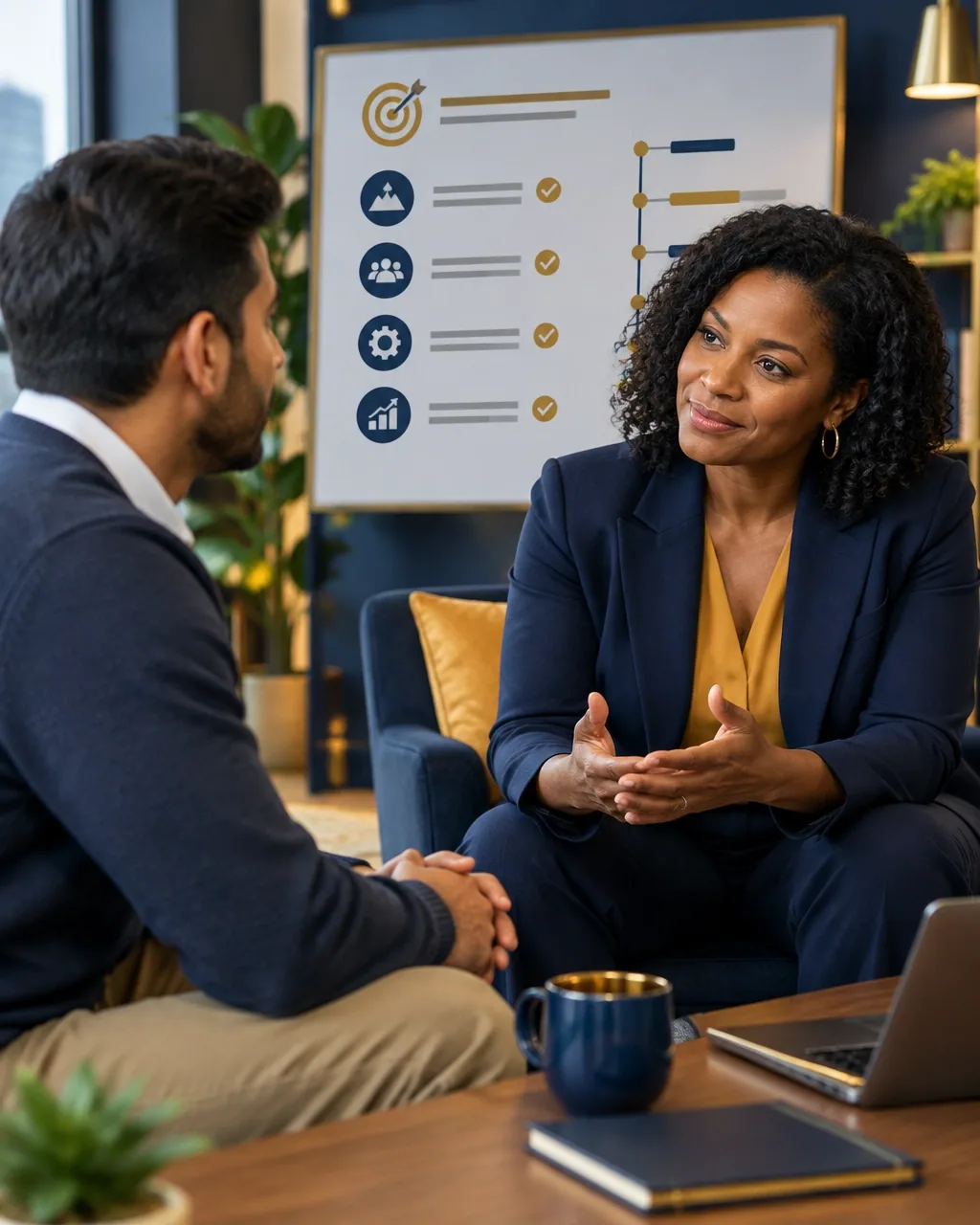 Leader and employee having a focused, respectful one-on-one conversation